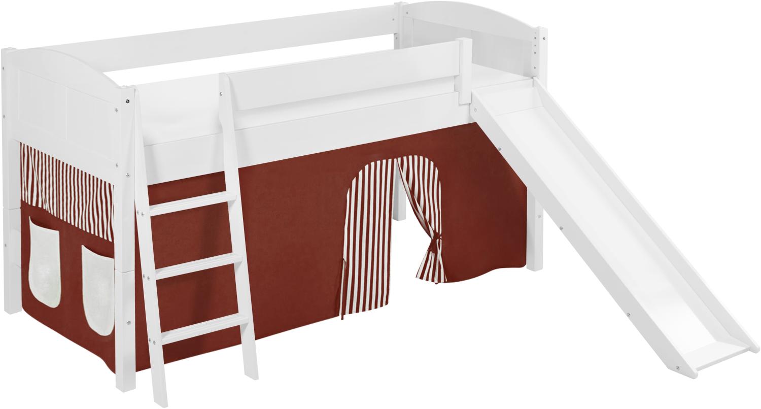 Lilokids 'Ida 4106' Spielbett 90 x 200 cm, Braun Beige, Kiefer massiv, mit Rutsche und Vorhang Bild 1