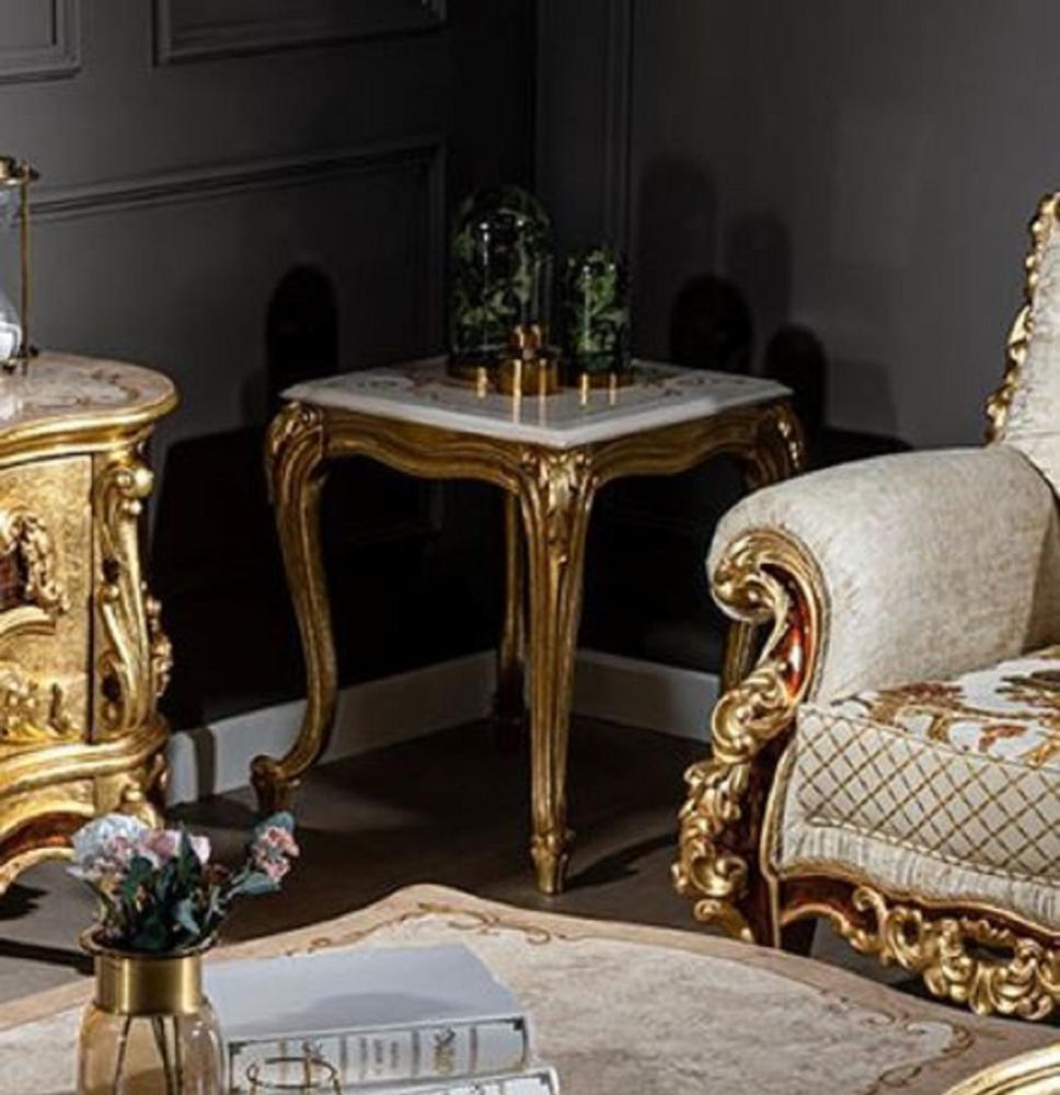 Casa Padrino Luxus Barock Beistelltisch Creme / Beige / Gold - Handgefertigter Tisch im Barockstil - Barock Wohnzimmer Möbel - Edel & Prunkvoll Bild 1