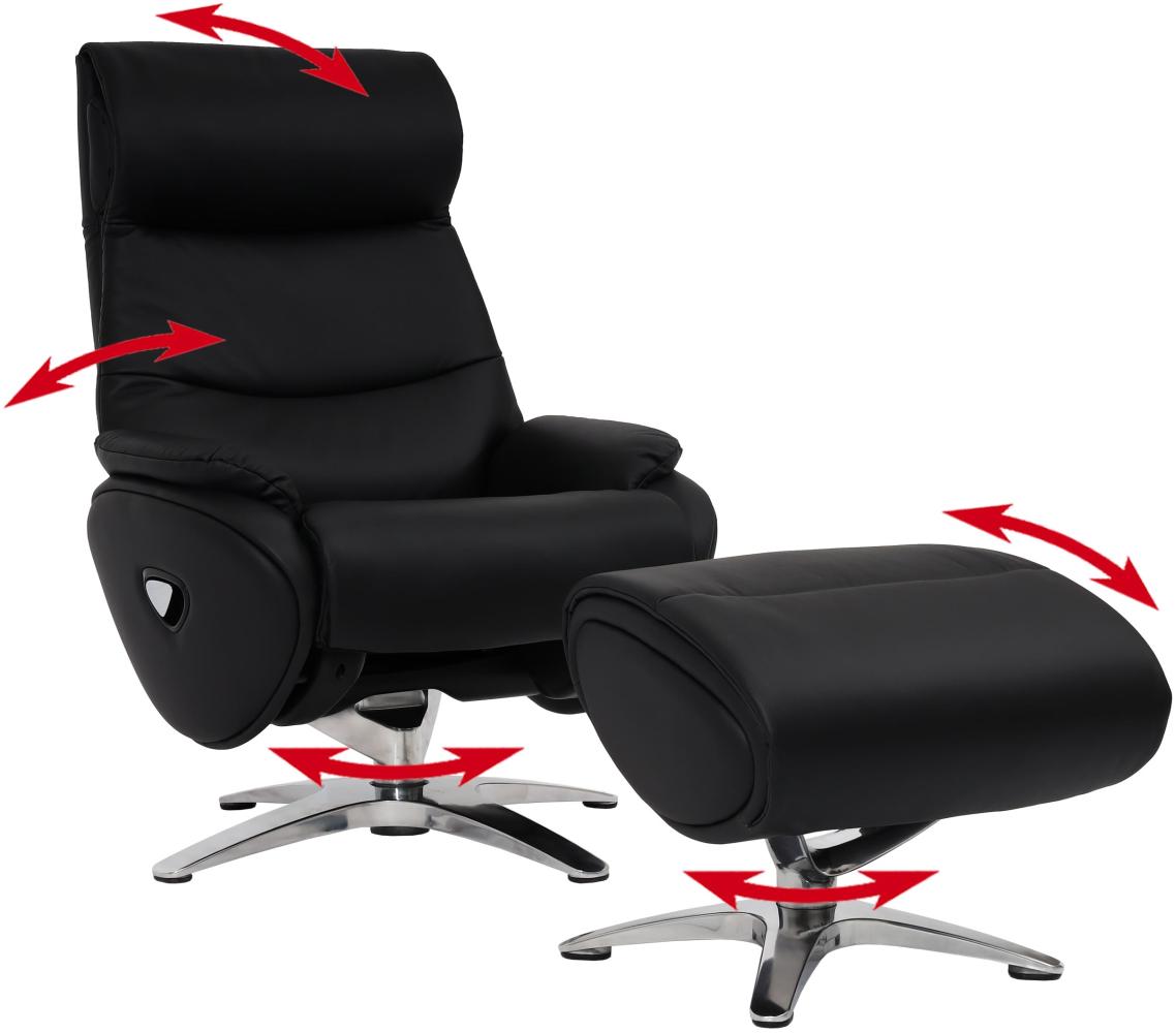 Relaxsessel mit Hocker HWC-K98, Fernsehsessel Sessel, Liegefunktion drehbar, Metall Echtleder/Kunstleder ~ schwarz Bild 1