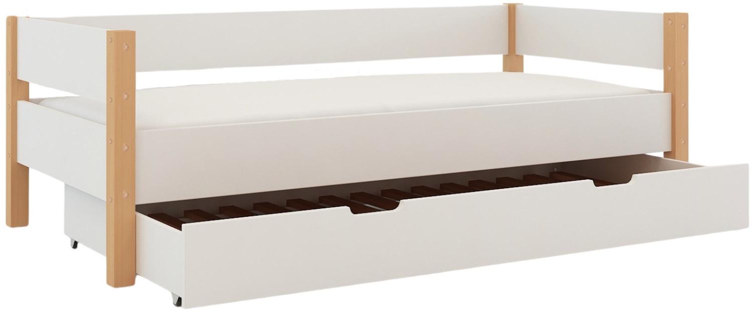 Polini-Kids 'Lollipop' Sofabett mit Zusatzbett-Bettkasten, massives Buchenholz weiß, 90 x 200 cm Bild 1