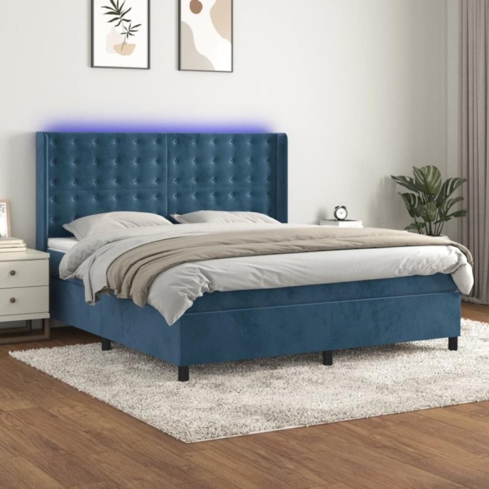 Boxspringbett mit Matratze & LED Dunkelblau 180x200 cm Samt (Farbe: Blau) Bild 1