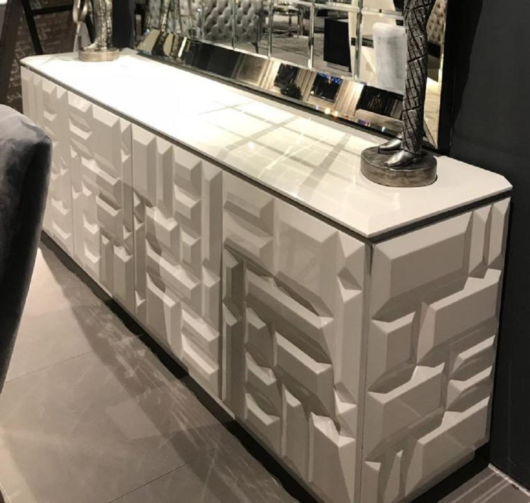 Casa Padrino Luxus Sideboard Weiß / Silber 220 x 45 x H. 75 cm - Edler Massivholz Schrank mit 4 Türen - Luxus Möbel - Luxus Qualität Bild 1