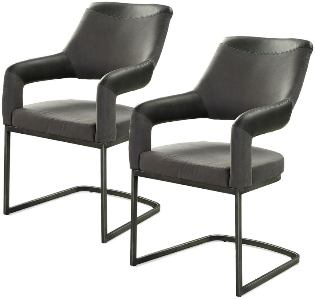 2er Set Stuhl Schwingstuhl Esszimmerstuhl Küchenstuhl Sessel ANNE Schwarz grau Microfaser / Kunstleder Bild 1
