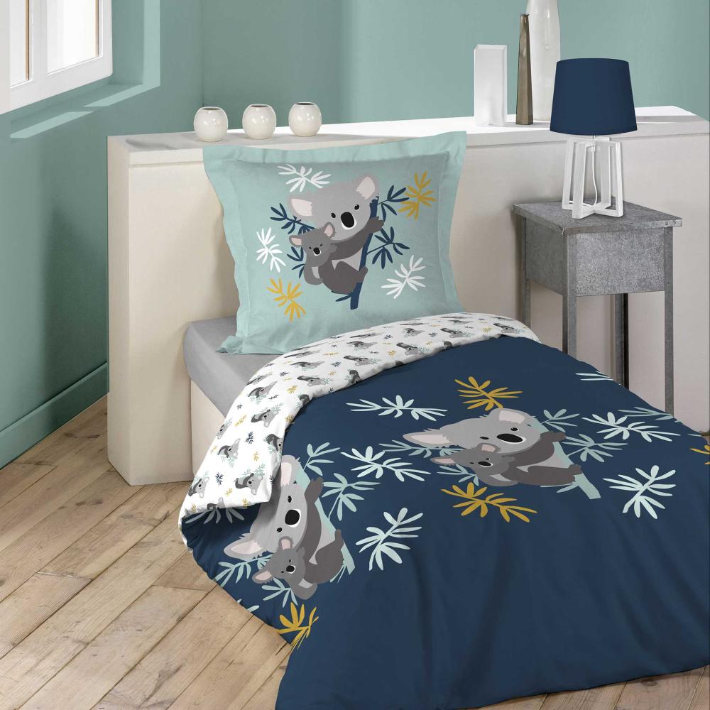 2tlg. Kinder Bettwäsche 140x200cm Koala Baumwolle Bettdecke Bettgarnitur blau Bild 1