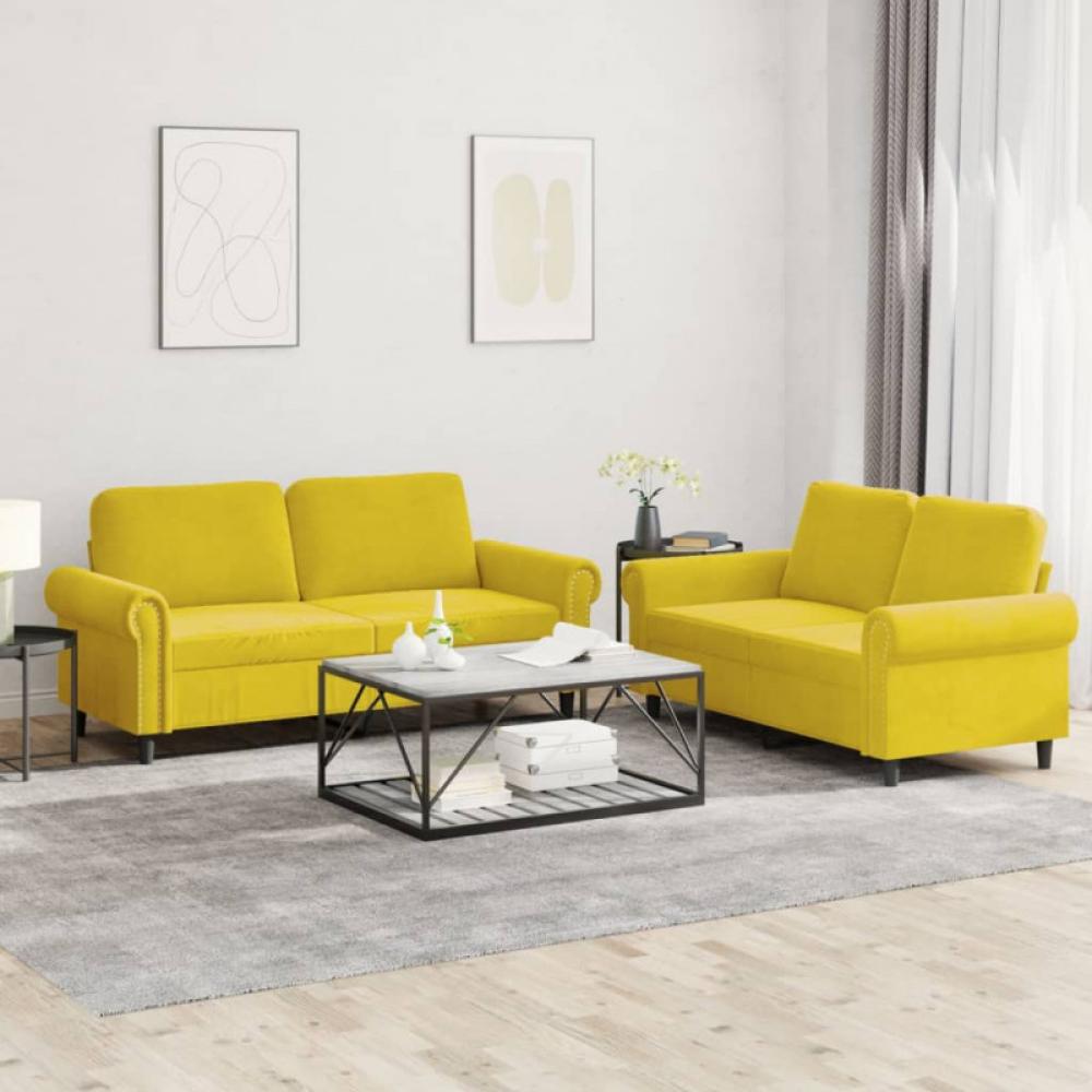 2-tlg. Sofagarnitur mit Kissen Gelb Samt (Farbe: Gelb) Bild 1
