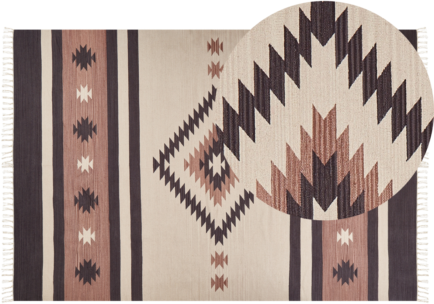 Kelim Teppich Baumwolle beige braun 200 x 300 cm geometrisches Muster Kurzflor ARAGATS Bild 1