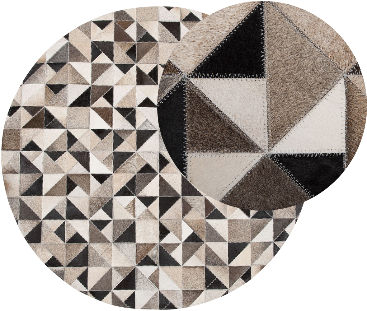 Teppich Kuhfell grau / beige ⌀ 140 cm Patchwork Kurzflor KIRKLAR Bild 1