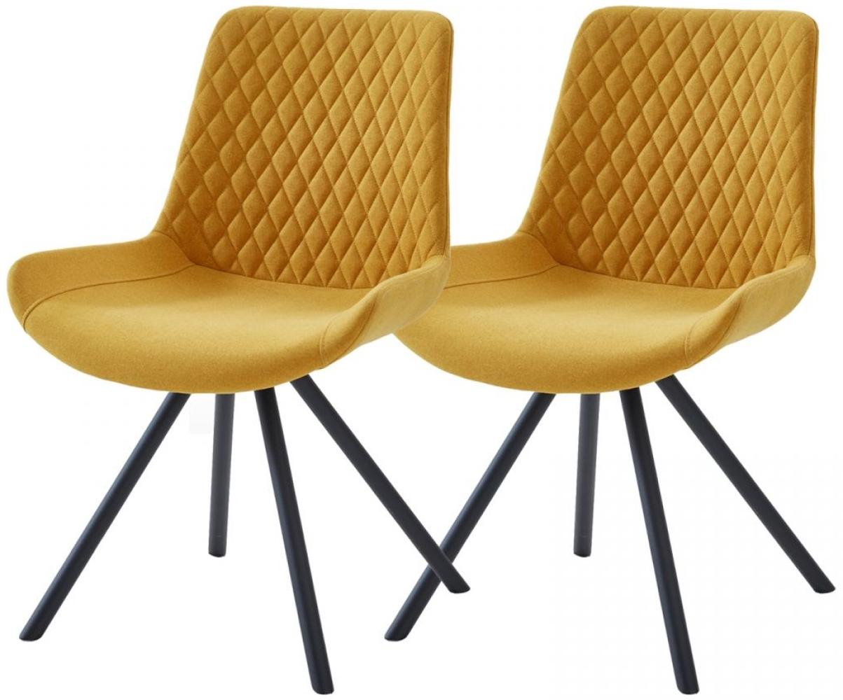 Inter-Furn Meran - 2 Esszimmerstühle Stühle - Sitz/Rücken Stoff Gelb, Metallfüße Schwarz - B/H/T: 56 / 86 / 59 cm Bild 1