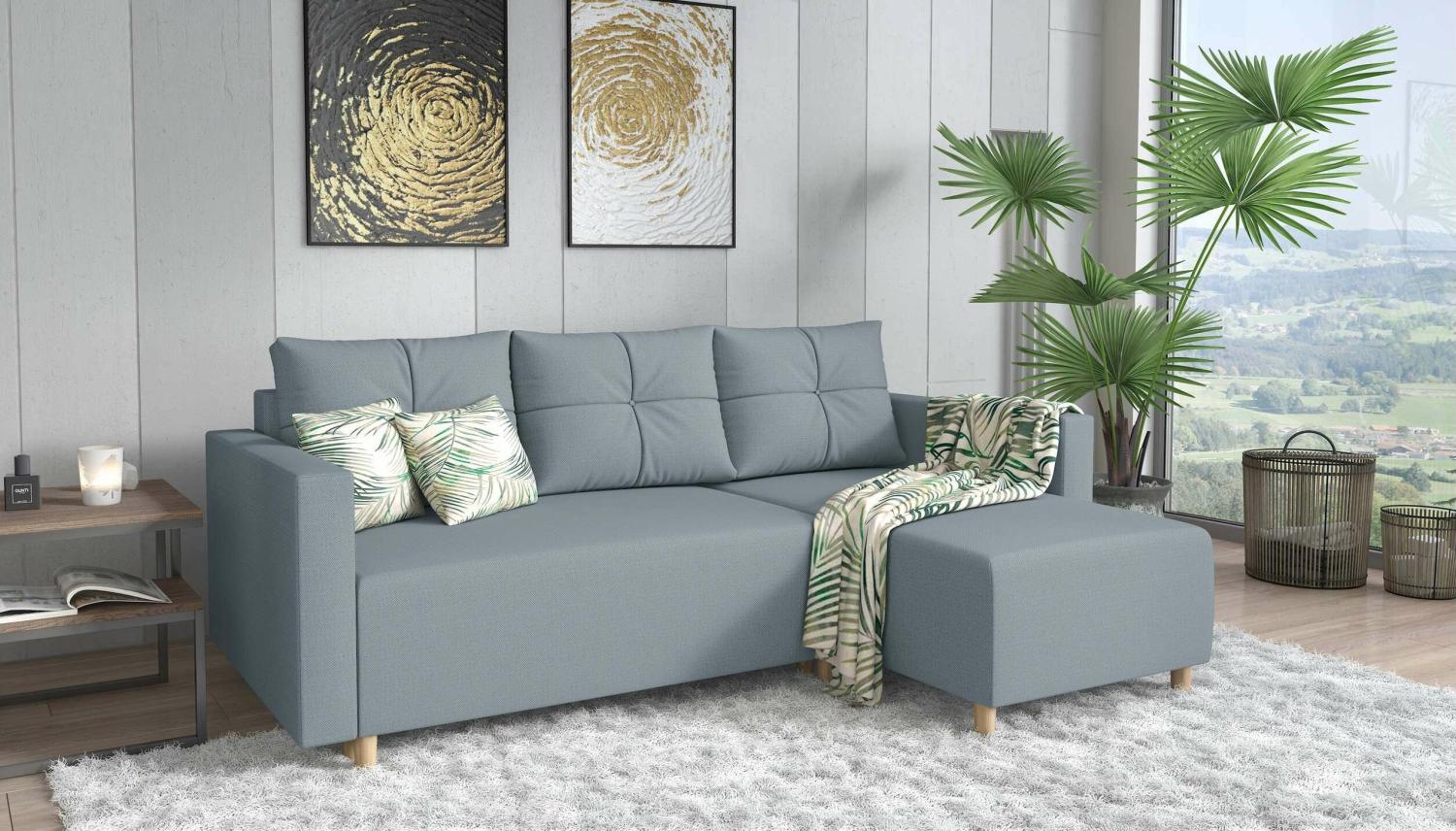 Stylefy Livenza Ecksofa Strukturstoff Blau Rechts Bild 1