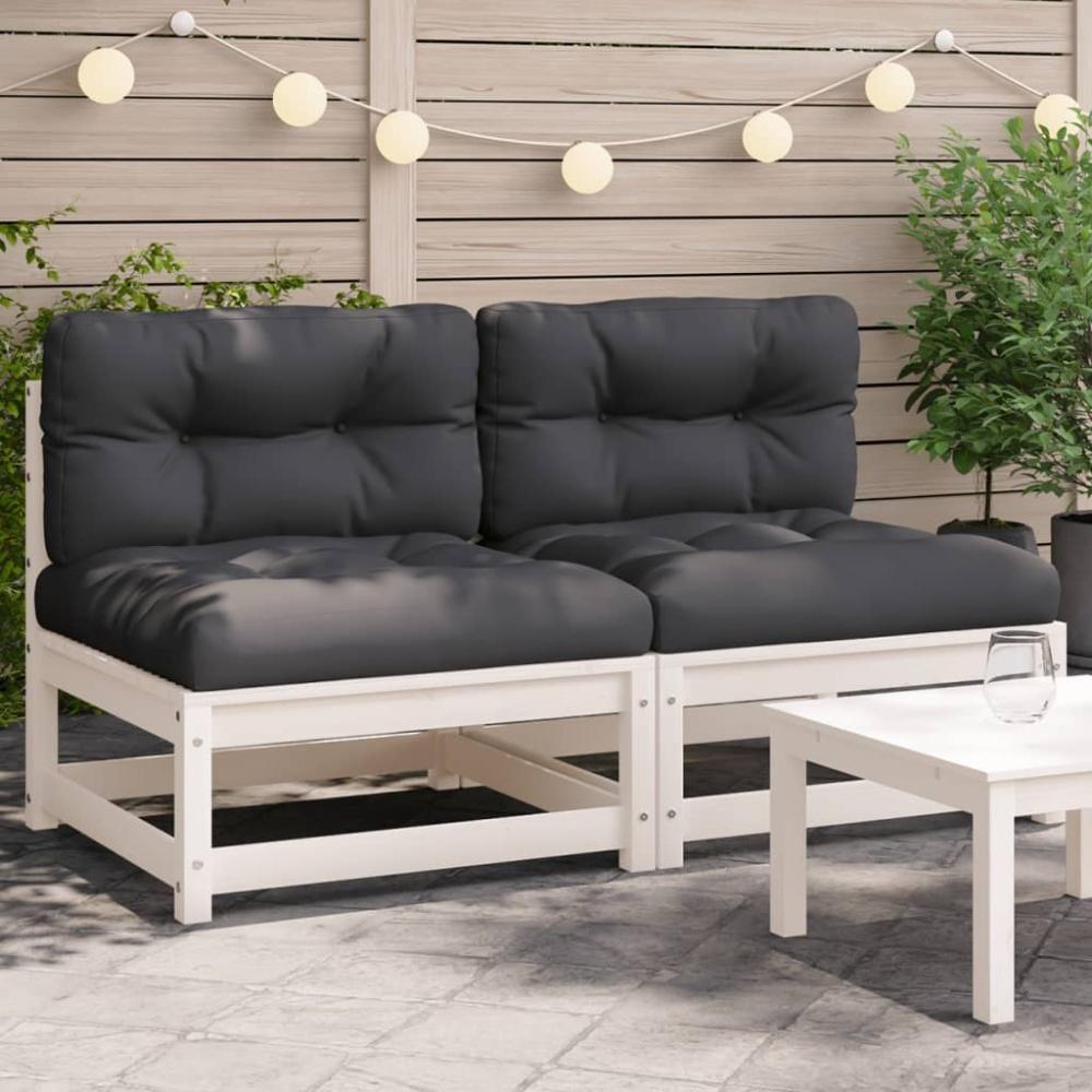 vidaXL Gartensofas ohne Armlehnen mit Kissen 2 Stk. Weiß Kiefernholz Bild 1