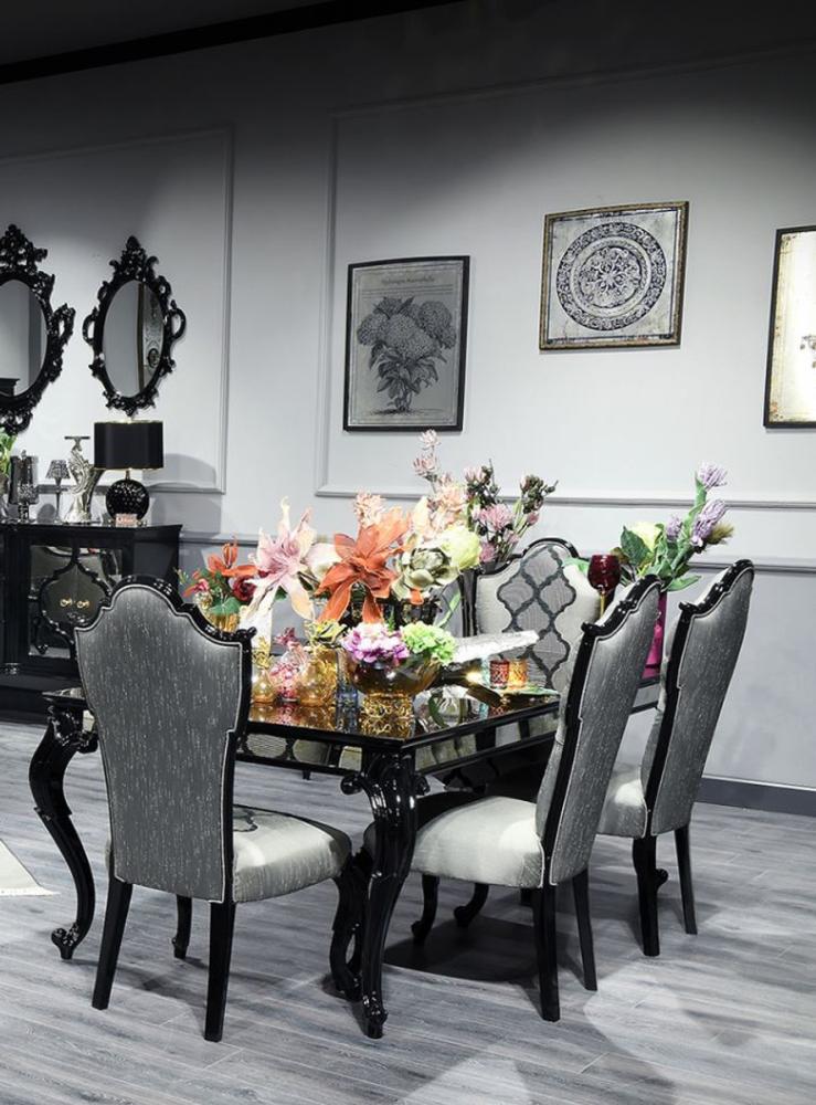 Casa Padrino Luxus Barock Esszimmer Stuhl Set Silber / Grau / Schwarz 55 x 55 x H. 116 cm - Edles Küchen Stühle 6er Set - Esszimmer Möbel im Barockstil Bild 1