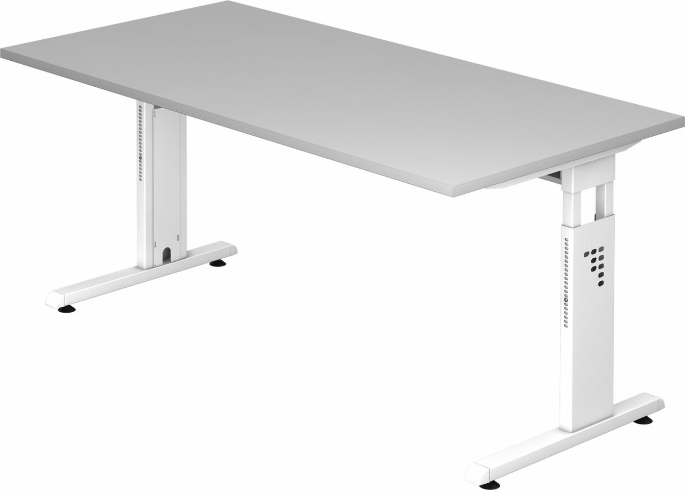 bümö® Schreibtisch O-Serie höhenverstellbar, Tischplatte 160 x 80 cm in grau, Gestell in weiß Bild 1