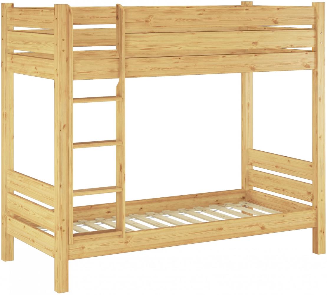 Erst-Holz Etagenbett mit waagrechten Balken, Kiefer, Natur 80 x 220 cm Bett, Rollroste Bild 1