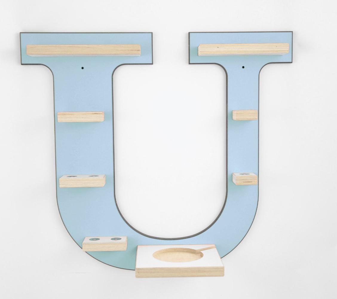Schreinerei Linden 'Buchstabe U' Tonie-Regal, Holz blau, 45 x 50 cm Bild 1