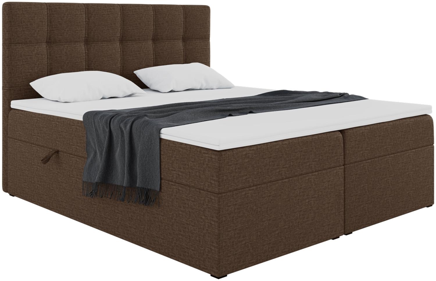 MEBLINI Boxspringbett NILS 180x200 cm mit Bettkasten - H3/Braun Webstoff Polsterbett - Doppelbett mit Topper & Bonellfederkern-Matratze Bild 1