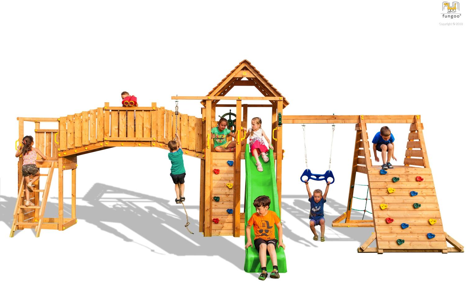 Spielturm Fungoo Maxi Set Fun Gym inkl. Rutsche, Schaukel, Kletterwände und Brücke Bild 1