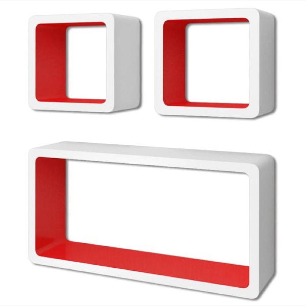 Cube Regal 3er-Set, MDF weiß/rot Bild 1