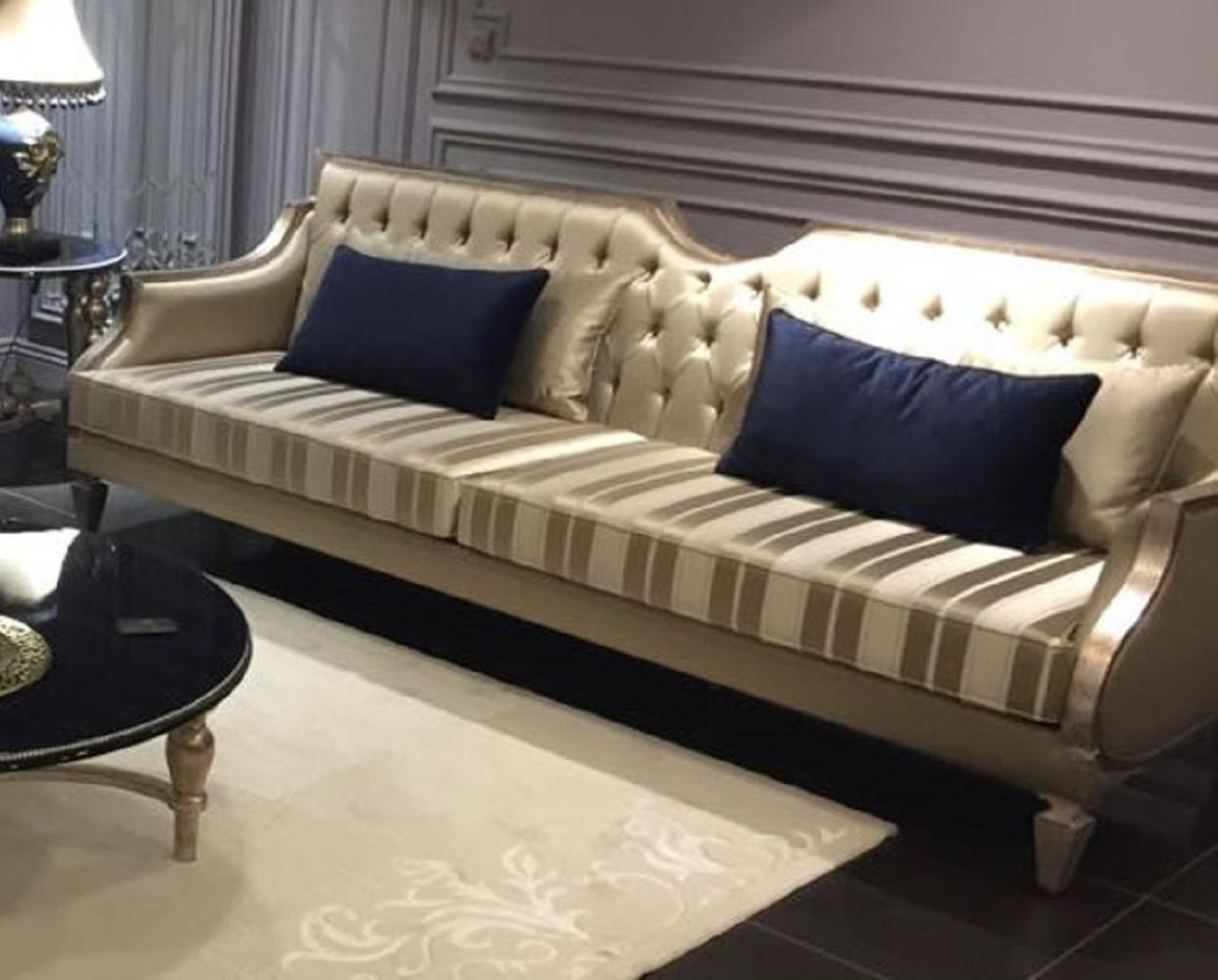 Casa Padrino Luxus Barock Sofa Gold / Weiß / Antik Silber - Handgefertigtes Wohnzimmer Sofa mit Streifen - Barock Wohnzimmer Möbel - Edel & Prunkvoll Bild 1