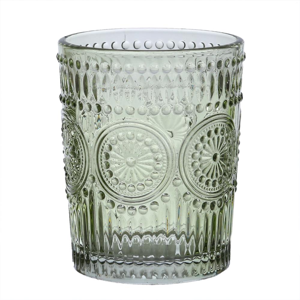 Trinkgläser Vintage - Glas - 280ml - H: 10cm - mit Muster - grün - 4er Set Bild 1