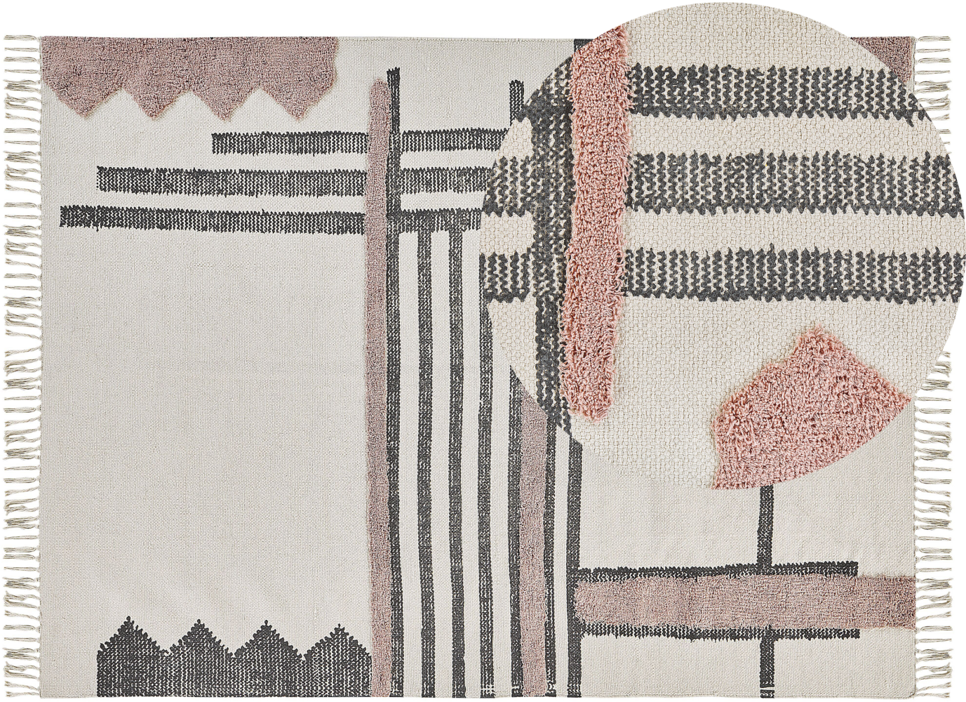 Teppich Baumwolle beige / schwarz 160 x 230 cm abstraktes Muster Fransen Kurzflor MURADIYE Bild 1