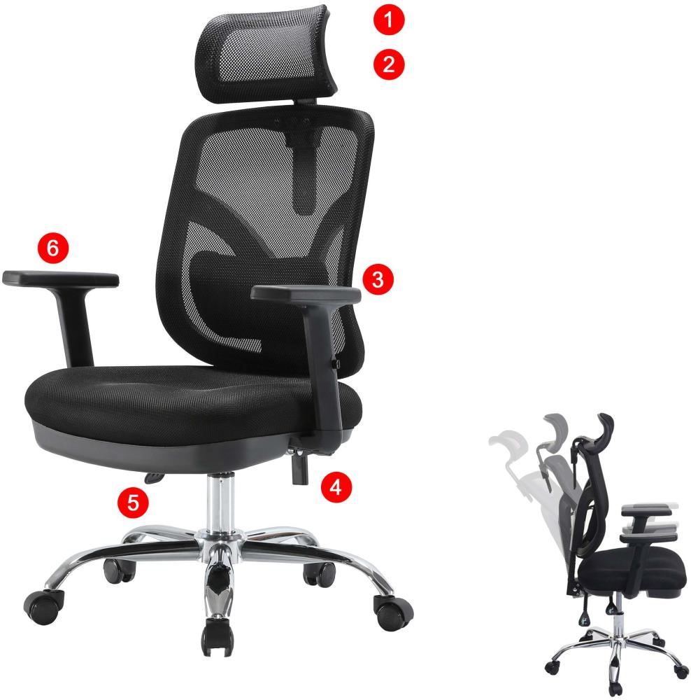 Bürostuhl HWC-J92, Schreibtischstuhl, ergonomisch, verstellbare Lordosenstütze und Armlehne ~ schwarz Bild 1