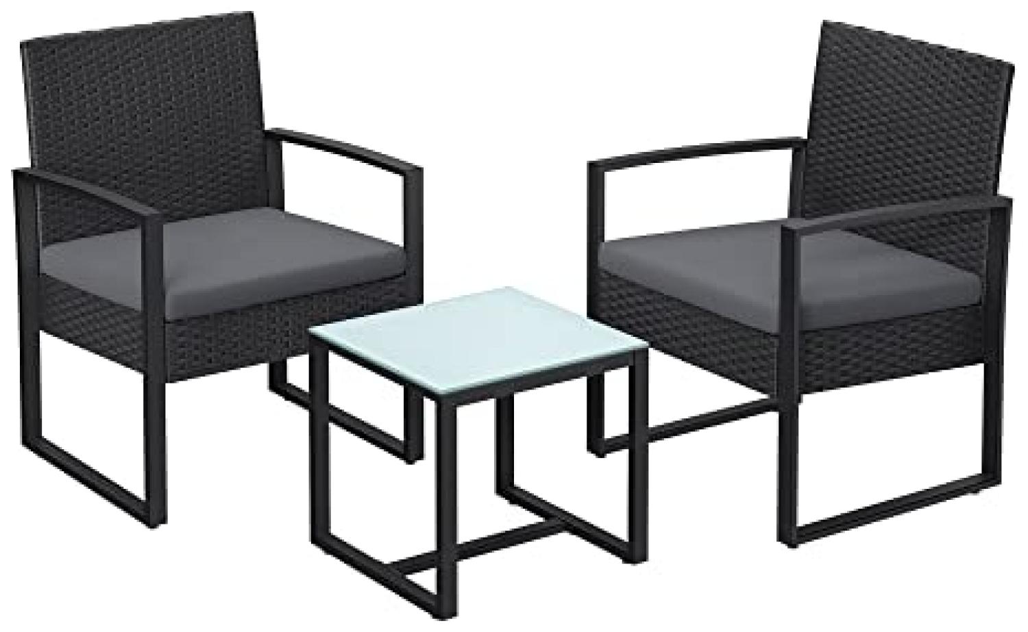 SONGMICS Balkon Gartenmöbel-Set, PE-Polyrattan schwarz-grau Bild 1