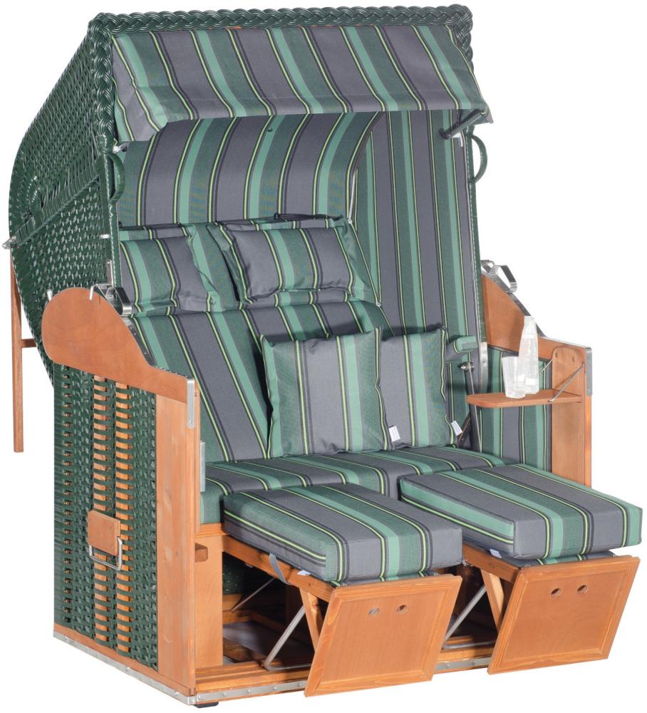 Sonnenpartner Strandkorb Classic 2-Sitzer Liegemodell grau/grün mit Kissen Bild 1