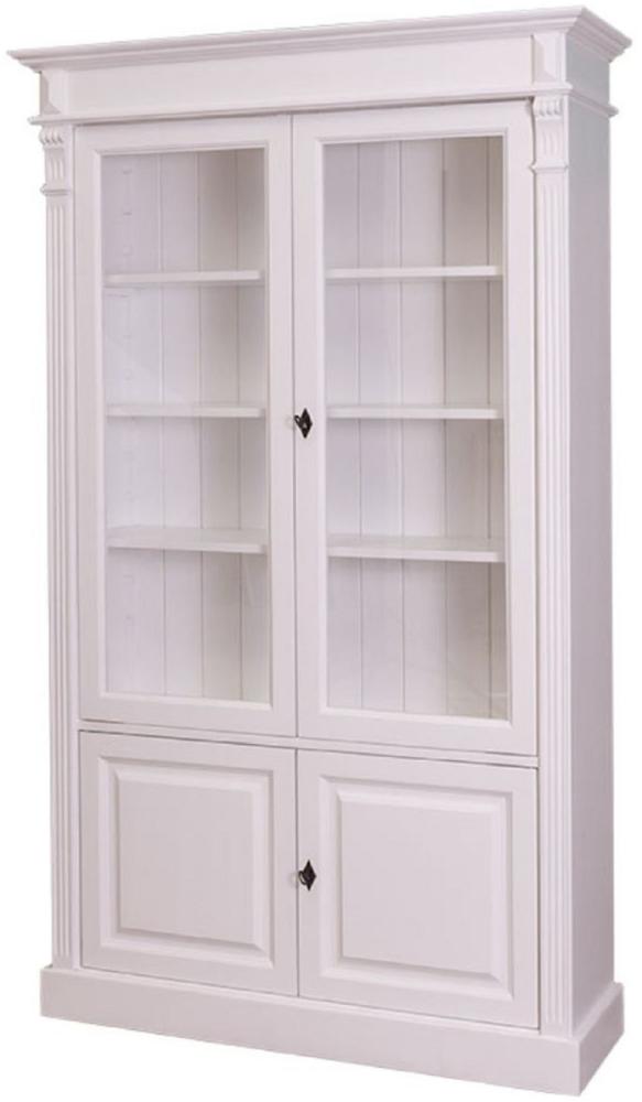 Casa Padrino Landhausstil Bücherschrank Weiß 119 x 39 x H. 197 cm - Wohnzimmerschrank mit 4 Türen - Massivholz Schrank - Vitrinenschrank - Landhausstil Wohnzimmermöbel Bild 1