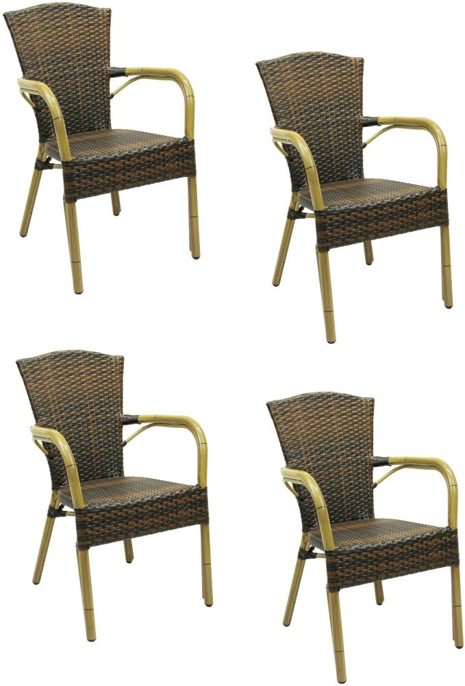 4x KONWAY® COLOMBO Stapelsessel Lederlook Polyrattan Garten Sessel Stuhl Set Bild 1
