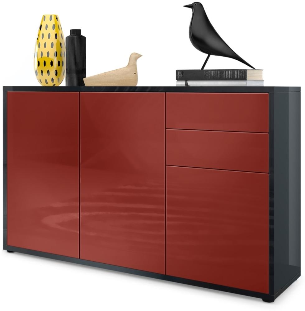 Vladon Sideboard Ben V3, Kommode mit 3 Türen und 2 Schubladen, Schwarz Hochglanz/Bordeaux Hochglanz (117 x 74 x 36 cm) Bild 1