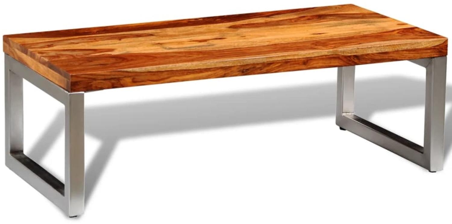 Couchtisch mit Stahlbeinen, Massivholz Palisander braun, 35 x 50 x 100 cm Bild 1