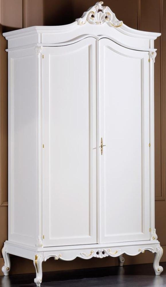 Casa Padrino Luxus Barock Schlafzimmerschrank Weiß / Gold 115 x 62 x H. 218 cm - Edler Massivholz Kleiderschrank mit 2 Türen - Schlafzimmer Möbel im Barockstil Bild 1