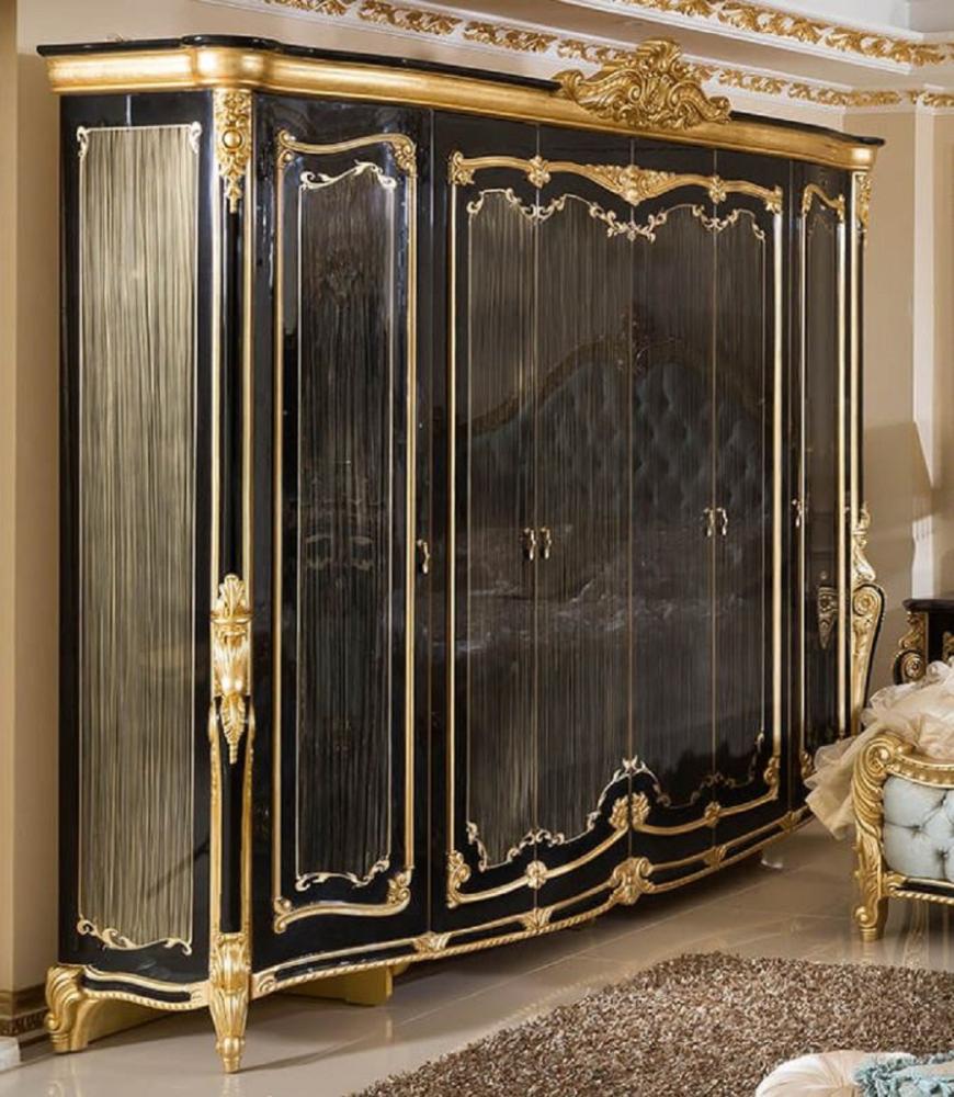 Casa Padrino Luxus Barock Schlafzimmerschrank Schwarz / Gold - Prunkvoller Massivholz Kleiderschrank im Barockstil - Barock Schlafzimmer & Hotel Möbel - Edel & Prunkvoll Bild 1