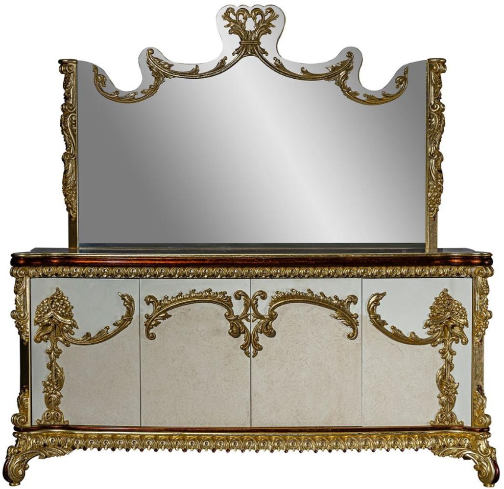 Casa Padrino Luxus Barock Möbel Set Sideboard mit Spiegel - Prunkvoller Massivholz Schrank mit Wandspiegel - Edle Möbel im Barockstil - Luxus Qualität Bild 1