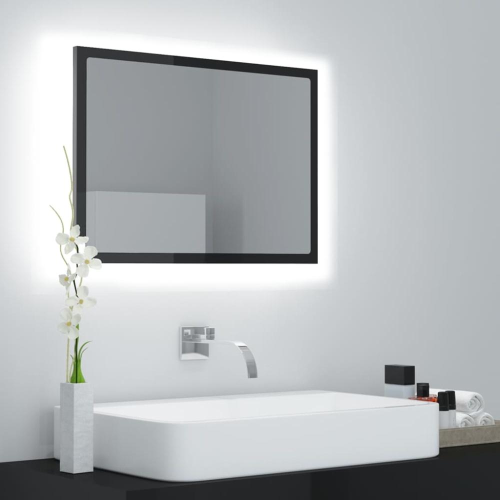 LED-Badspiegel, Spanplatte Hochglanz-Schwarz, 60 x 8,5 x 37 cm Bild 1