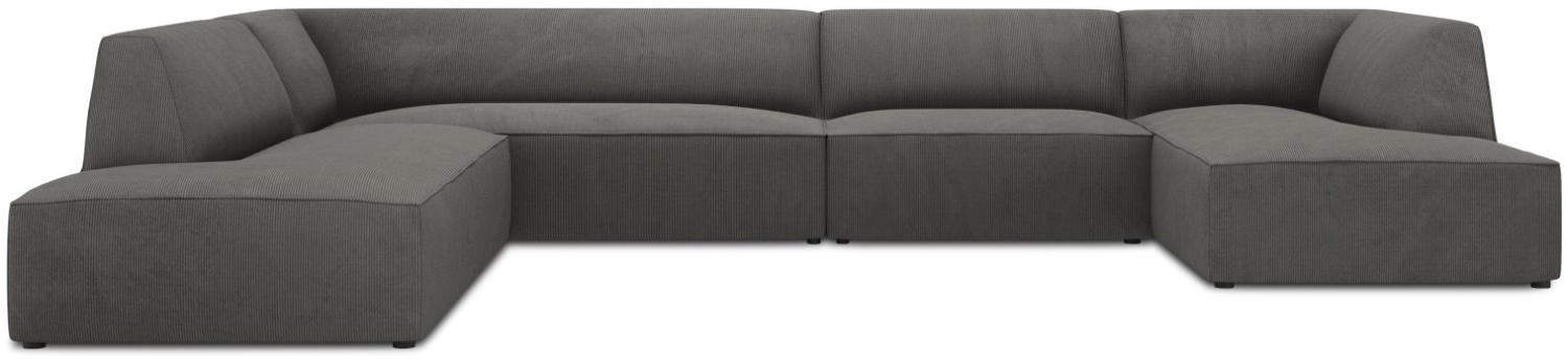 Micadoni 7-Sitzer Panorama Ecke links Sofa Ruby | Bezug Dark Grey | Beinfarbe Black Plastic Bild 1