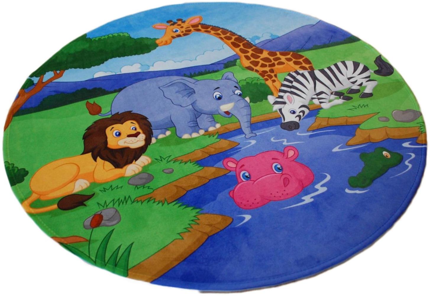 Kinderteppich- "Lovely Kids" Tiere beim Spielen in drei Größen, Spielteppich, Kinderzimmer 100 x 100 cm Rund Bild 1