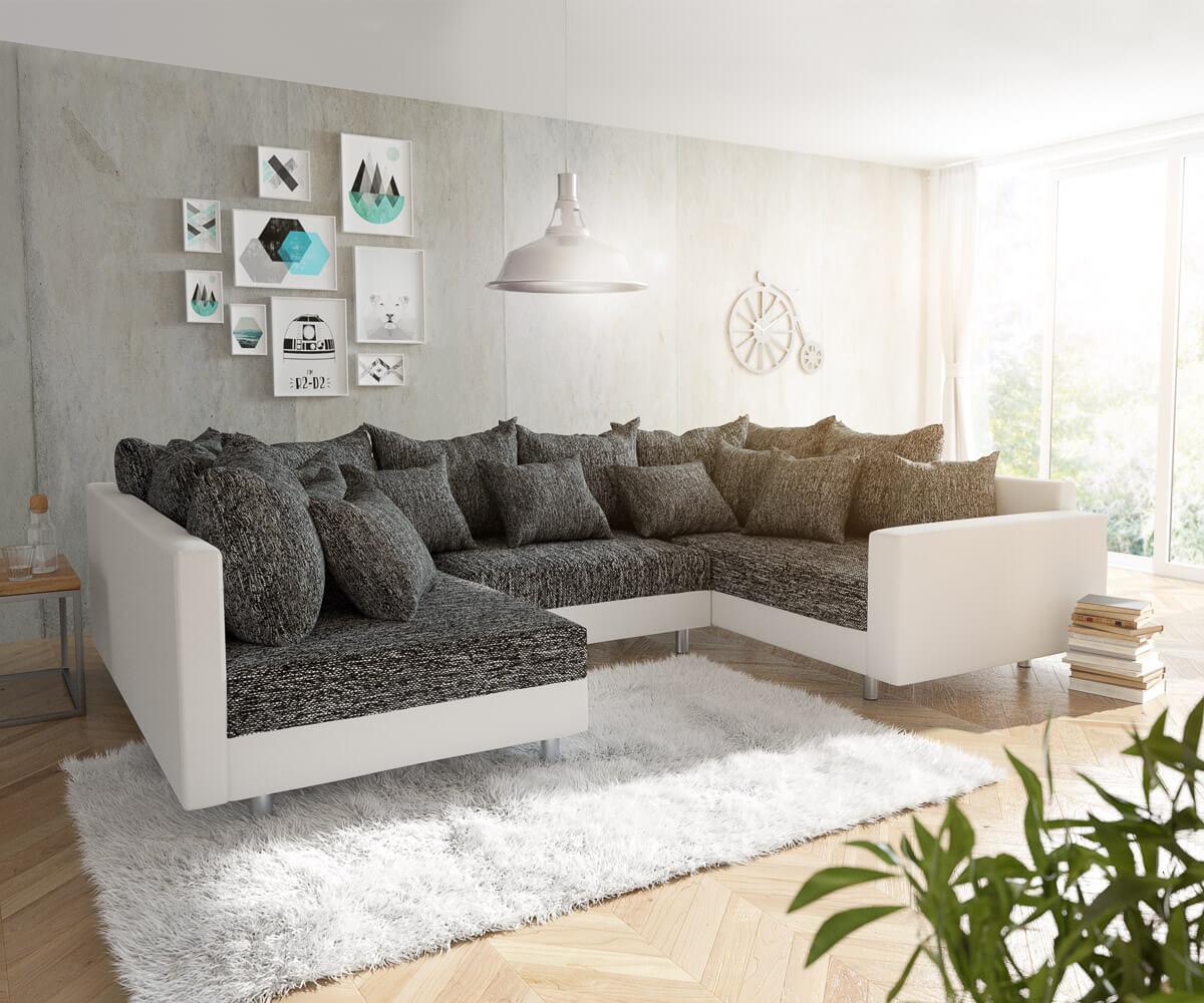 Couch Clovis Weiß/ Schwarz mit Armlehne Wohnlandschaft Bild 1