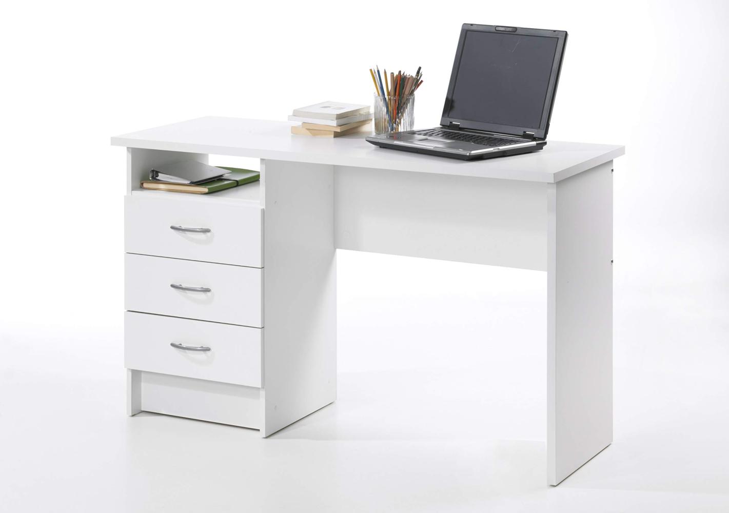 Dmora Linearer Schreibtisch mit drei Schubladen, weiße Farbe, Maße 120 x 72 x 48 cm Bild 1
