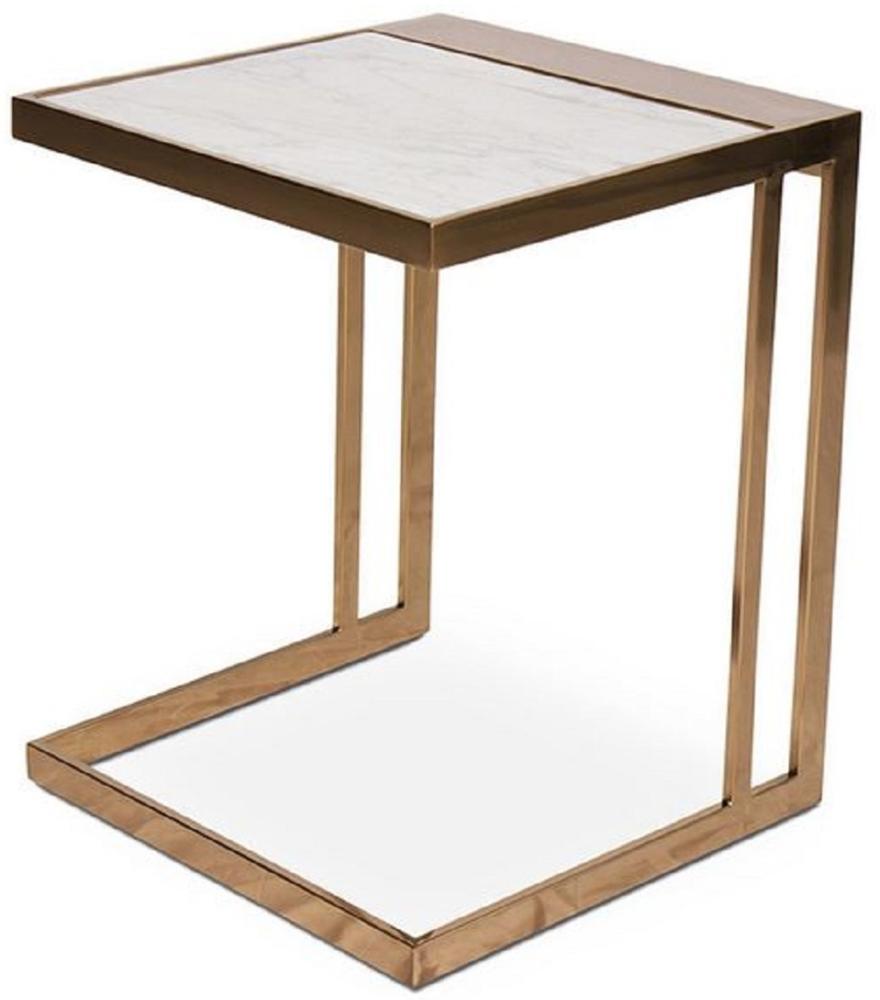 Casa Padrino Designer Beistelltisch Rosegold / Weiß 40 x 40 x H. 50 cm - Edelstahl Tisch mit Marmorplatte Bild 1