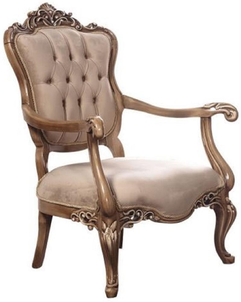 Casa Padrino Luxus Barock Wohnzimmer Sessel Grau / Braun - Prunkvoller Sessel im Barockstil - Handgefertigte Barock Wohnzimmer Möbel Bild 1
