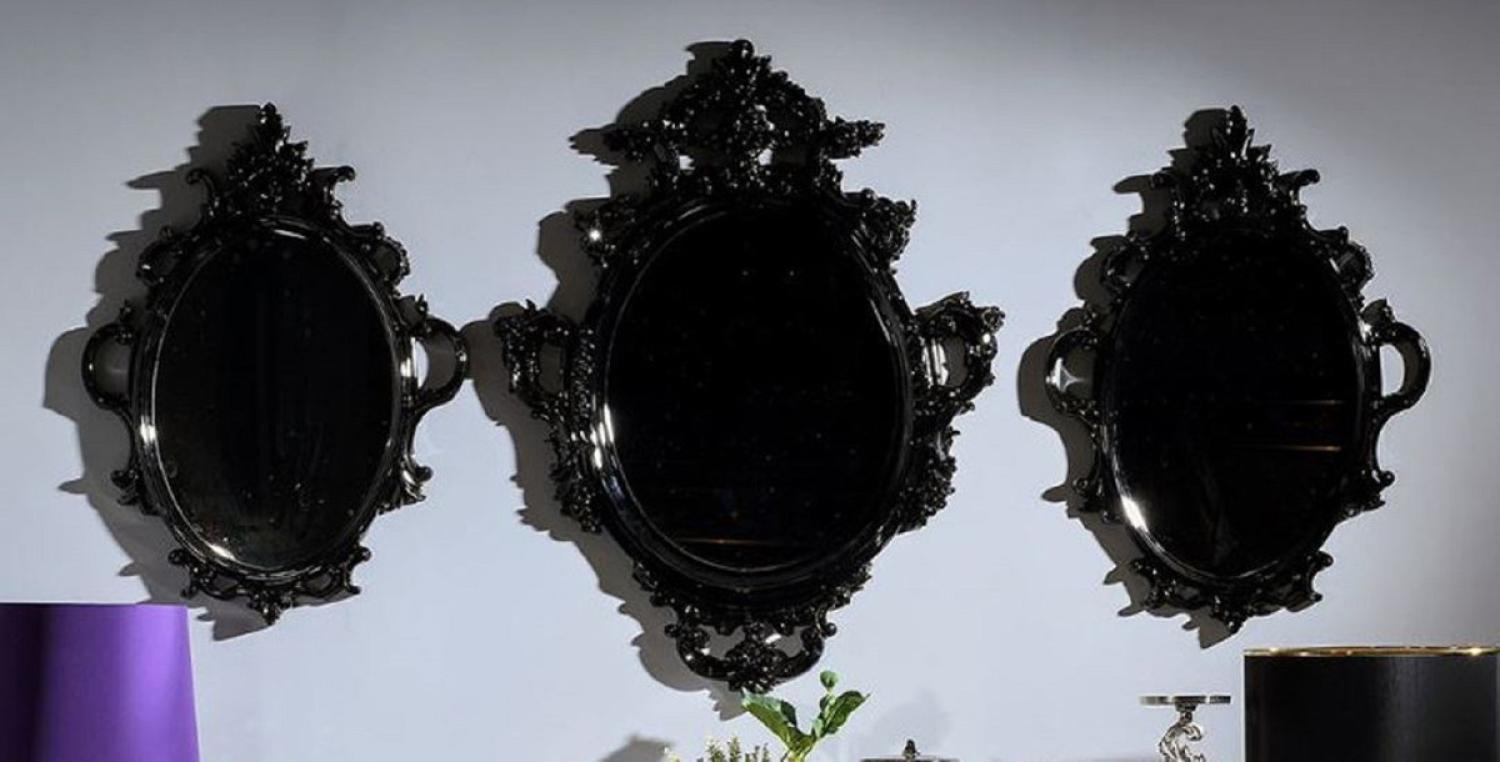 Casa Padrino Luxus Barock Spiegel Set Schwarz - 3 Handgefertigte Wandspiegel im Barockstil - Prunkvolle Barock Möbel Bild 1