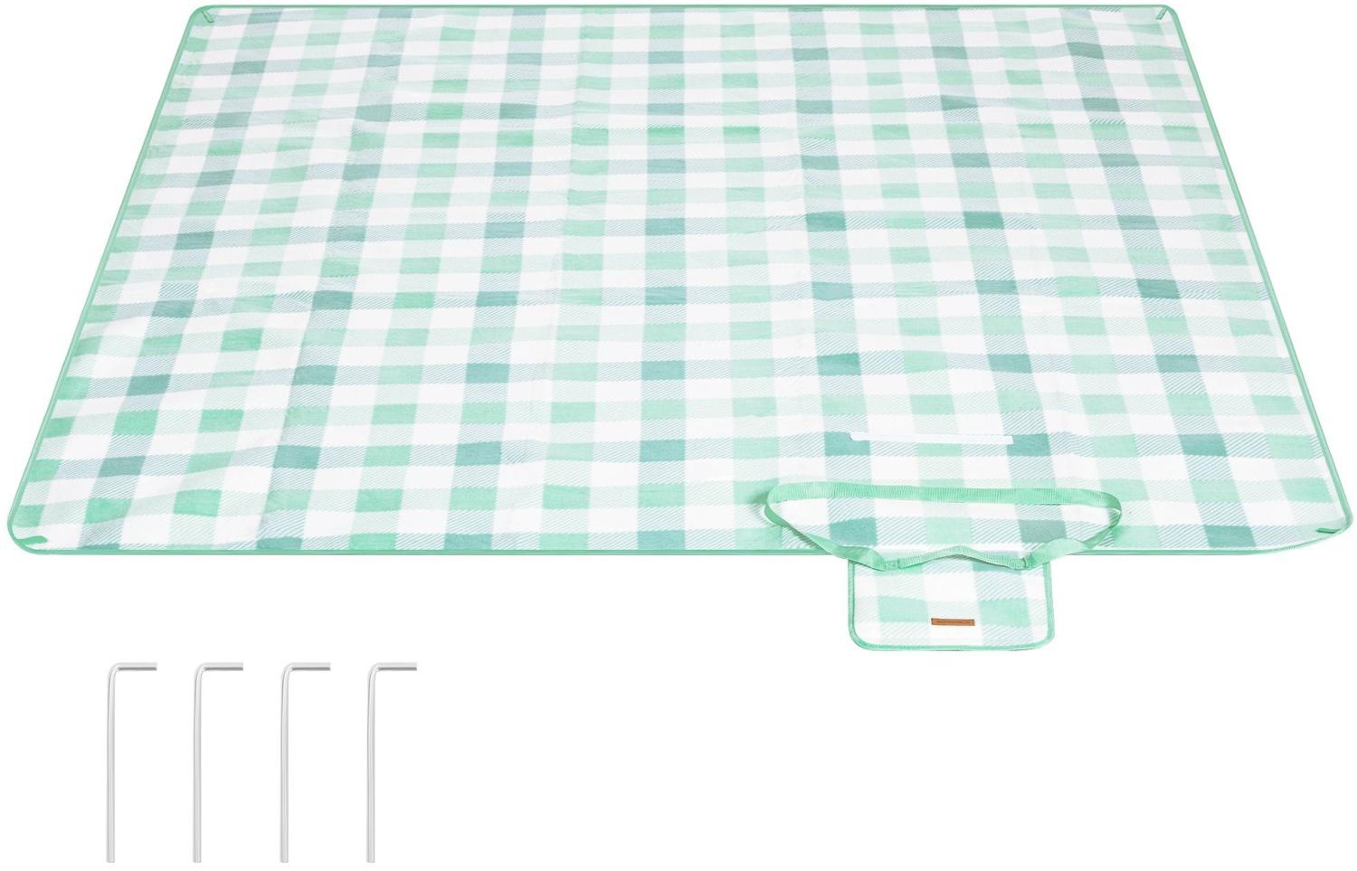 SONGMICS Picknickdecke, 200 x 200 cm, mit 4 Erdankern, groß, Campingdecke, für Park, Garten, Strand, wasserdicht, faltbar, grün-weiß GCM011W02 Bild 1