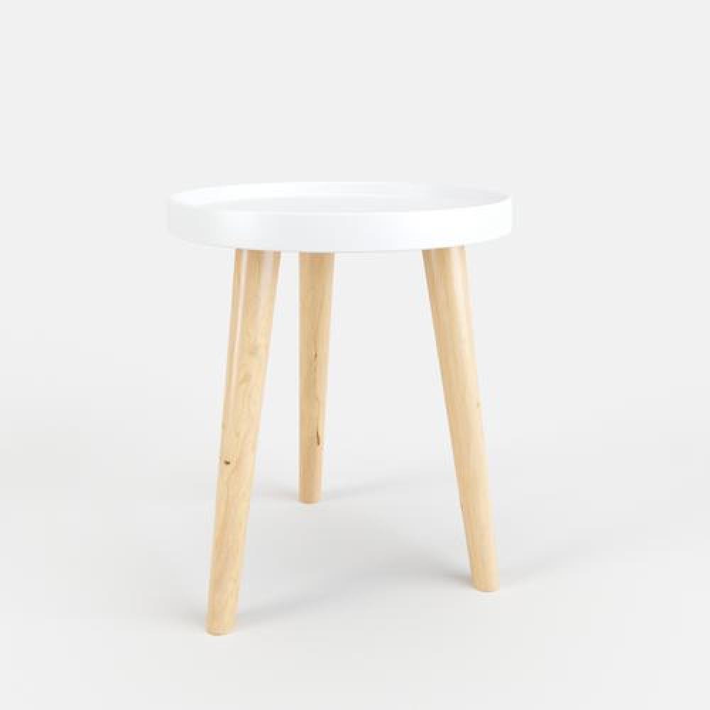 Beistelltisch 'Buffalo' - Beistelltisch mit runder Tischplatte und Massivholzfüssen, Weiß, Scandi-Style Bild 1
