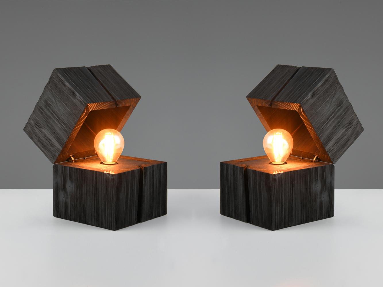 2-er SET aufklappbare LED Tischleuchten aus Holz Schwarz, Höhe 16cm Bild 1