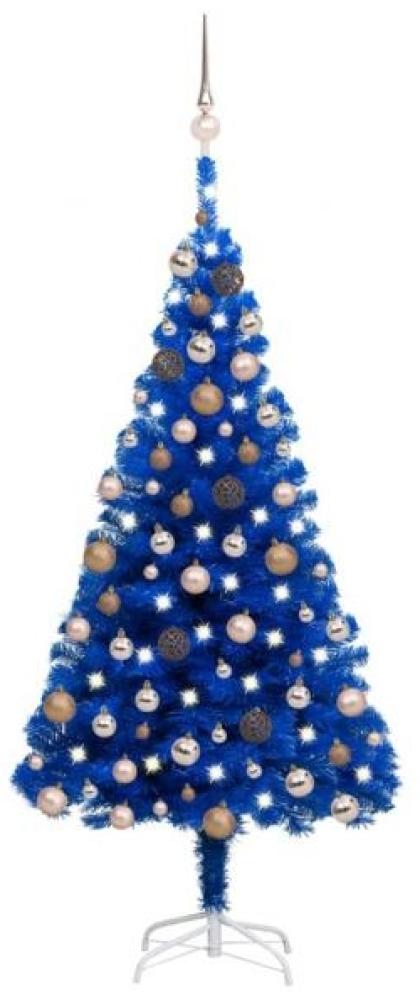 Künstlicher Weihnachtsbaum mit LEDs & Kugeln Blau 180 cm PVC Bild 1