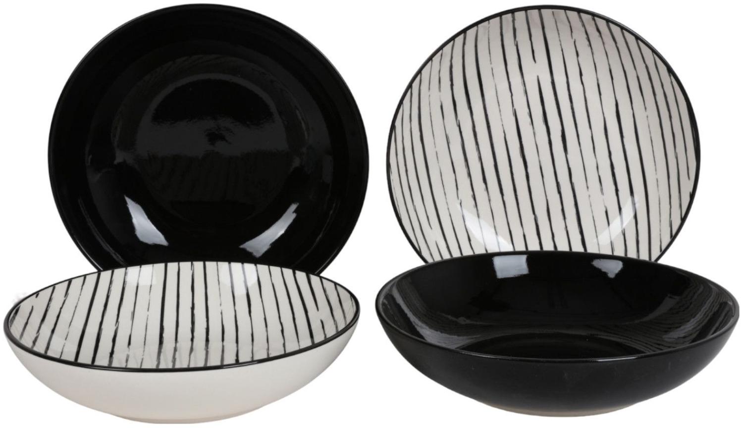 Suppenteller 4er-Set schwarz gestreift Keramik Speiseteller Essteller Tellerset Bild 1