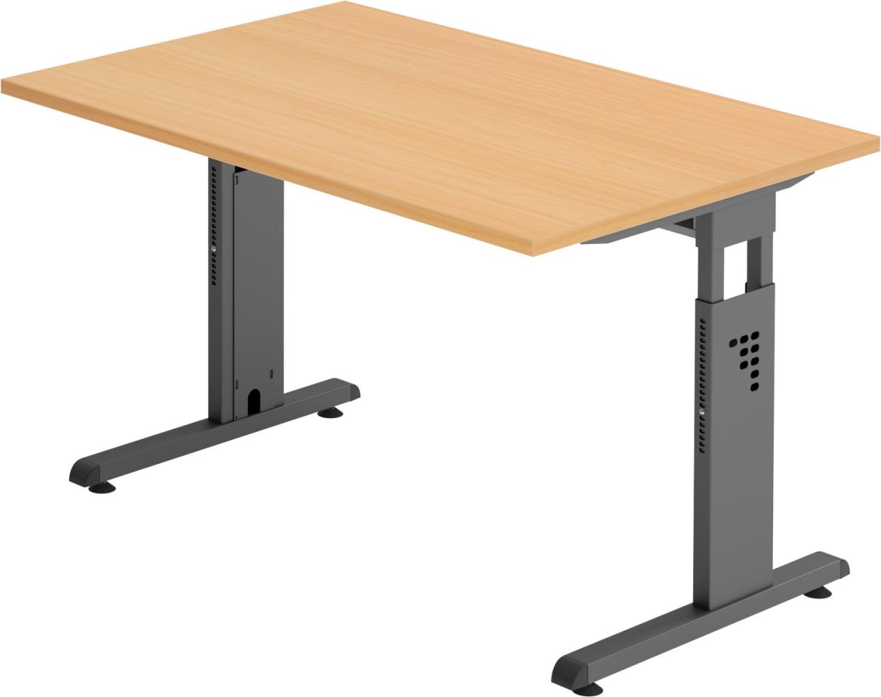 bümö® Schreibtisch O-Serie höhenverstellbar, Tischplatte 120 x 80 cm in Buche, Gestell in graphit Bild 1