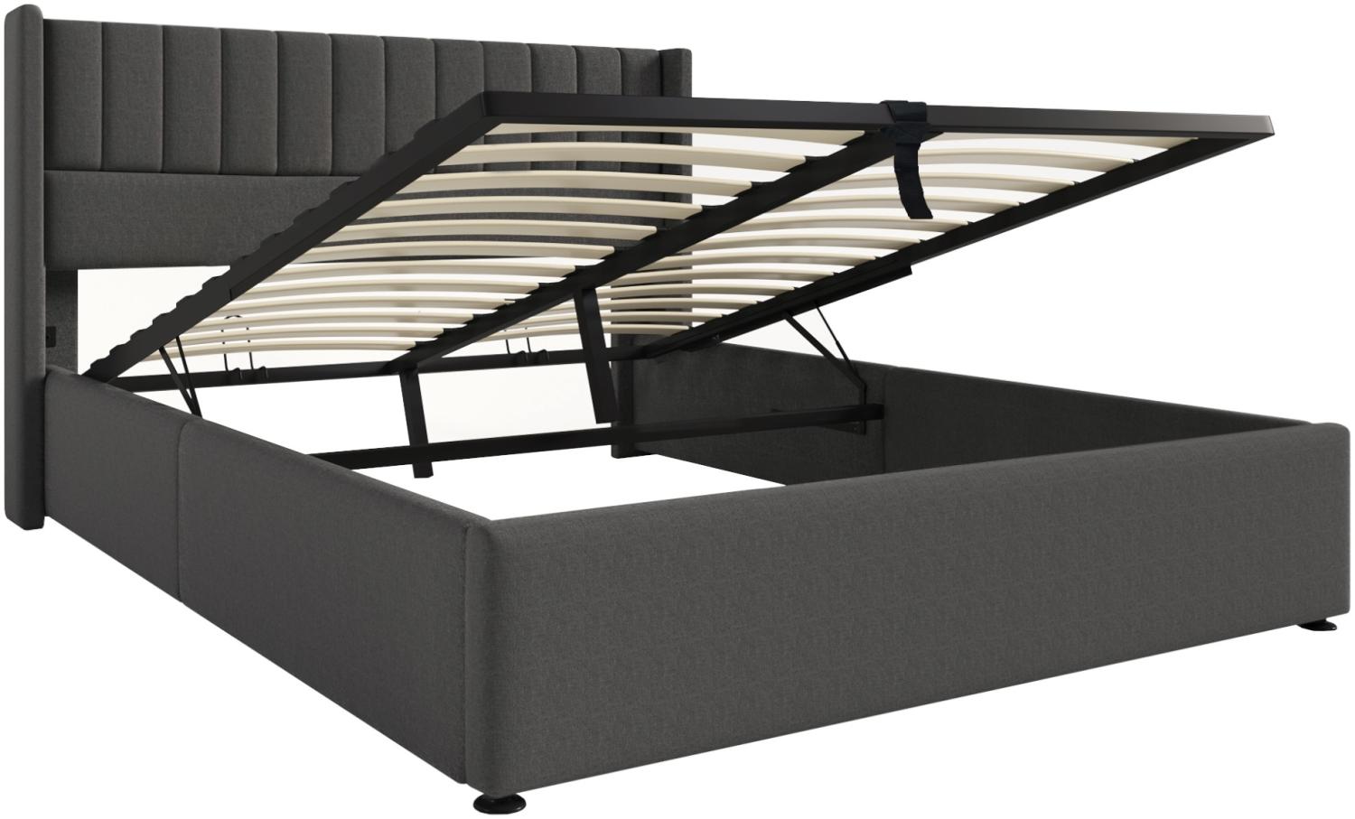 Merax Doppelbett 180x200 Polsterbett aus Leinen mit Lattenrost & Hydraulische Stauraum Grau Bild 1