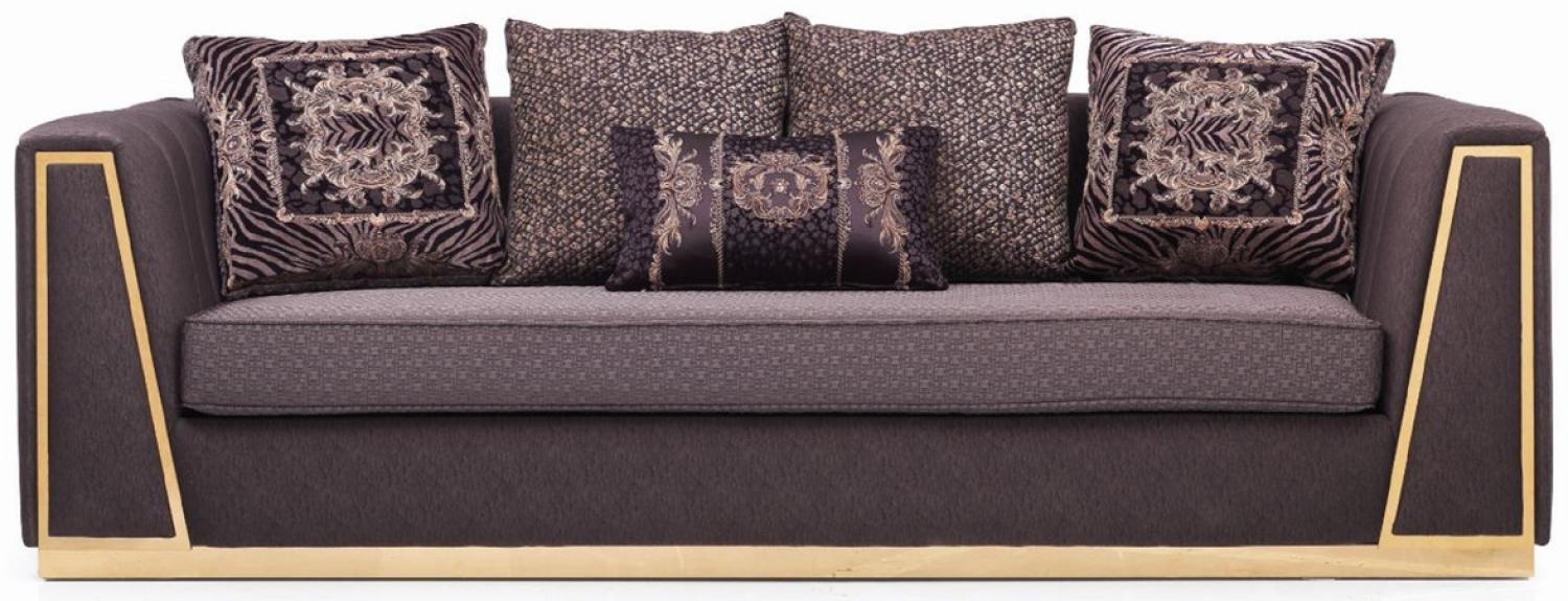 Casa Padrino Luxus Wohnzimmer Sofa mit dekorativen Kissen Lila / Gold 240 x 92 x H. 78 cm - Luxus Wohnzimmer Möbel Bild 1